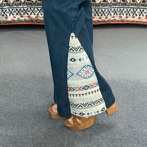 Women's Blue Jeans with Patterned Insert